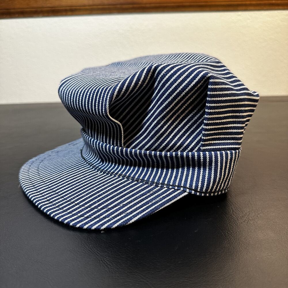 Vintage Utility Hat Army Cap Fitted Mens 7 Blue Striped Denim Made USA